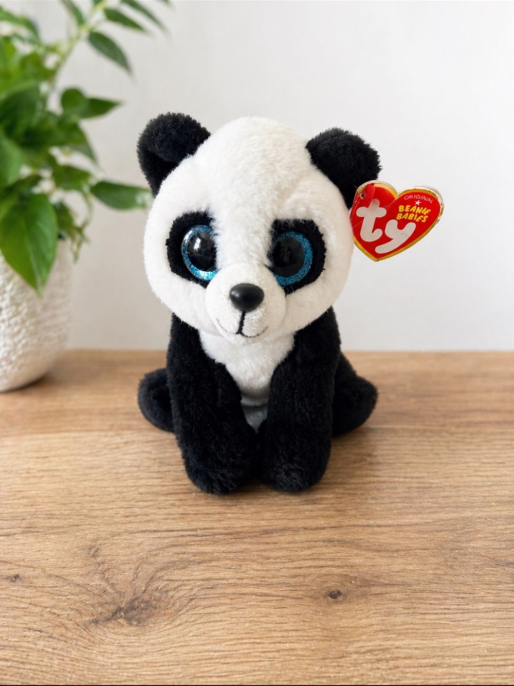 Ty Black & White Panda Plush with Blue Eyes